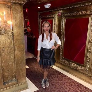 Black pleather skirt with lace ruffle